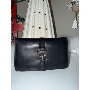 Coach Black Leather Wallet Clutch Snap Closure Gold Tone Hardware